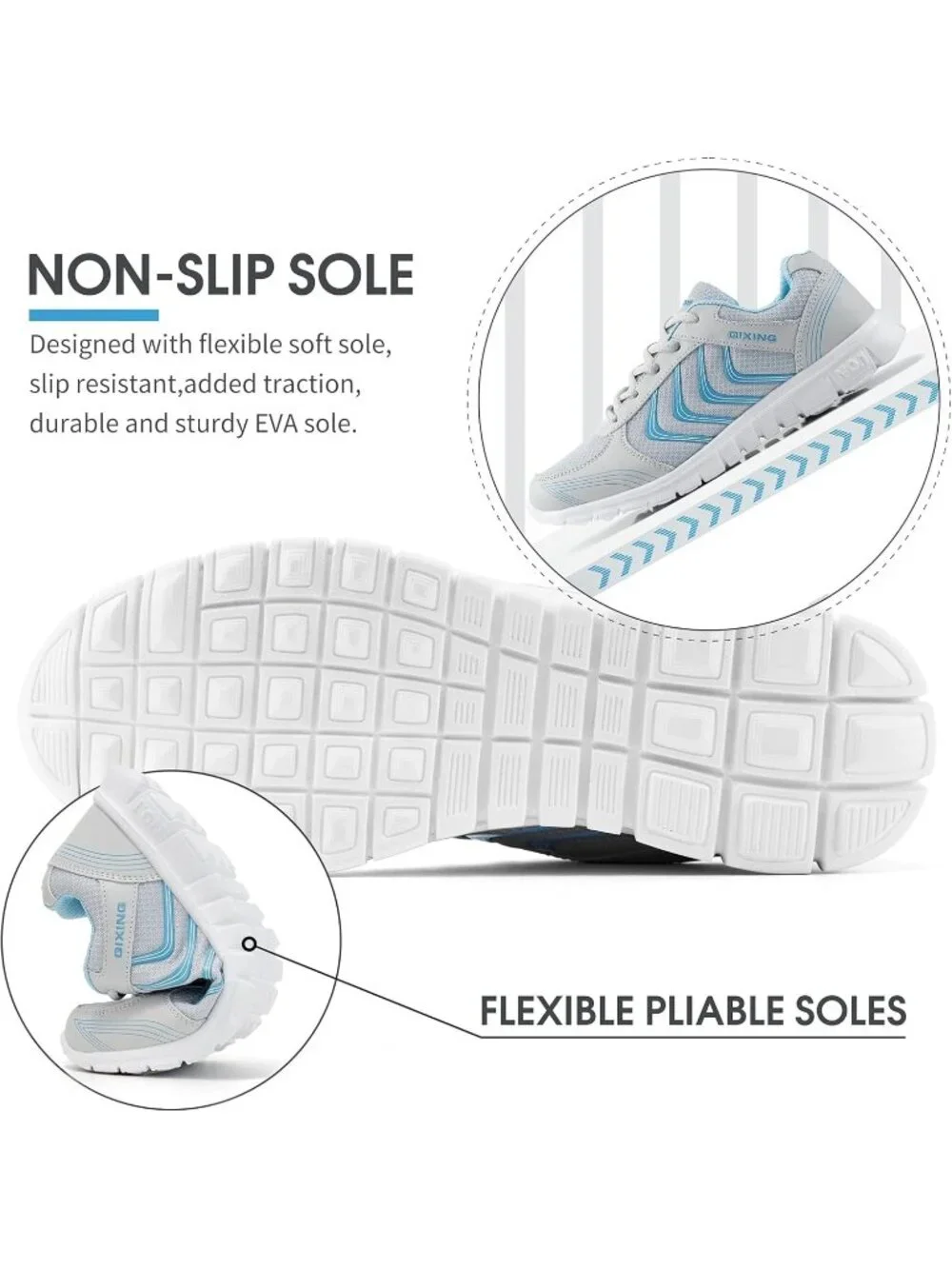Women's Grey Lightweight Non Slip Mesh Breathable Casual Walking Sneakers